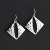 hammered silver diamond shape dangle earrings