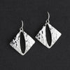 hammered silver diamond shape dangle earrings