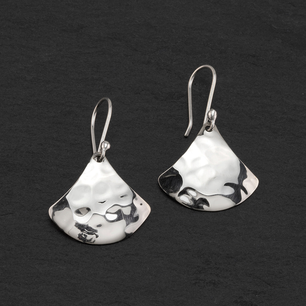 hammered silver fan dangle earrings