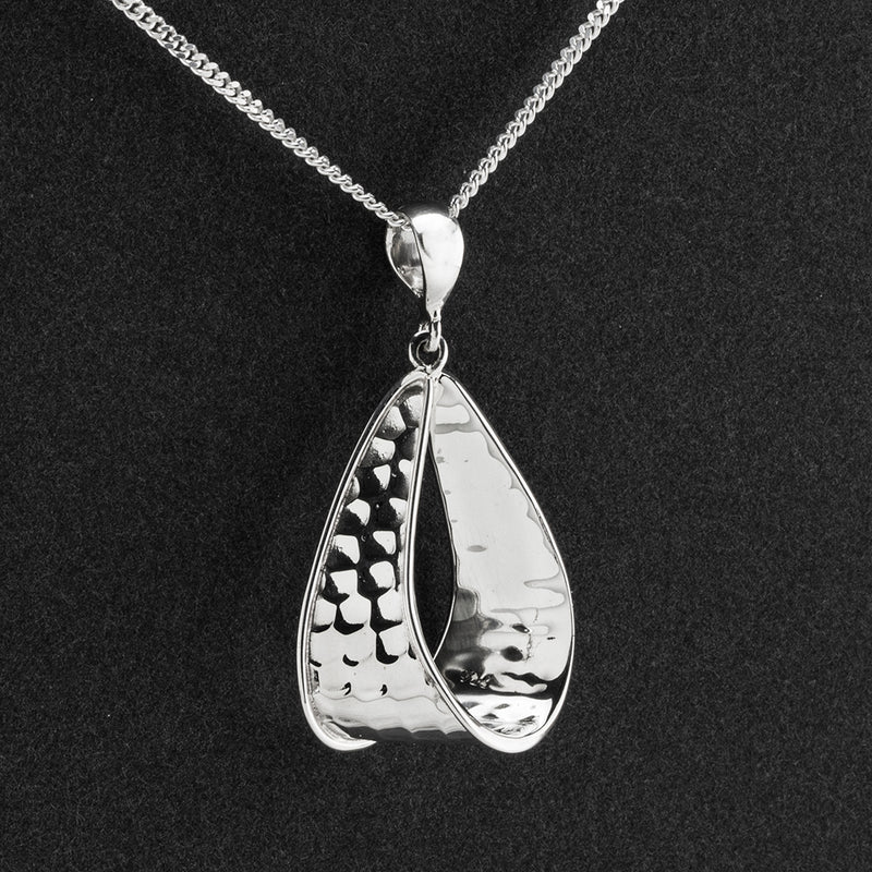 hammered silver folded pendant necklace