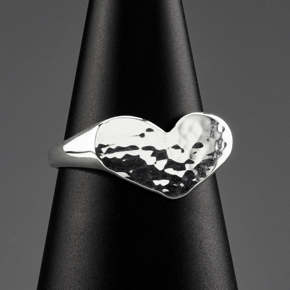 hammered silver heart signet ring