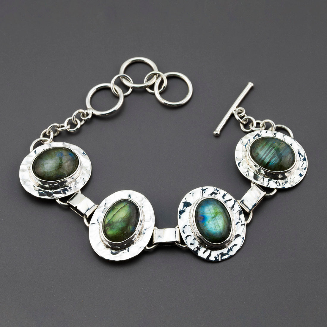 hammered silver labradorite bracelet