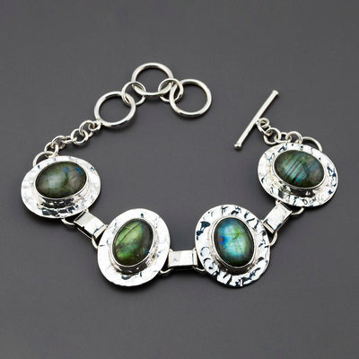 hammered silver labradorite bracelet