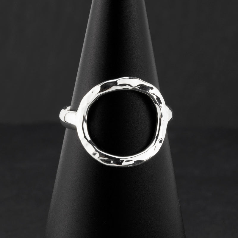 hammered silver open circle ring