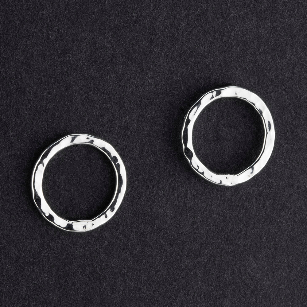 hammered silver open circle stud earrings