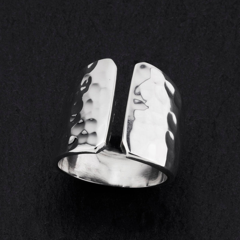 hammered silver open front ring