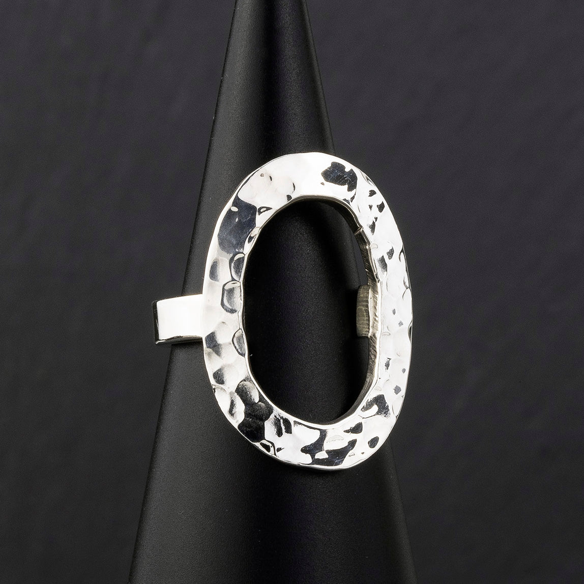 hammered silver oval ring