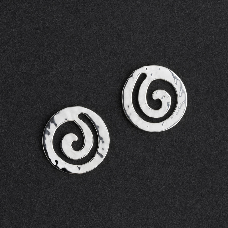 hammered silver spiral stud earrings