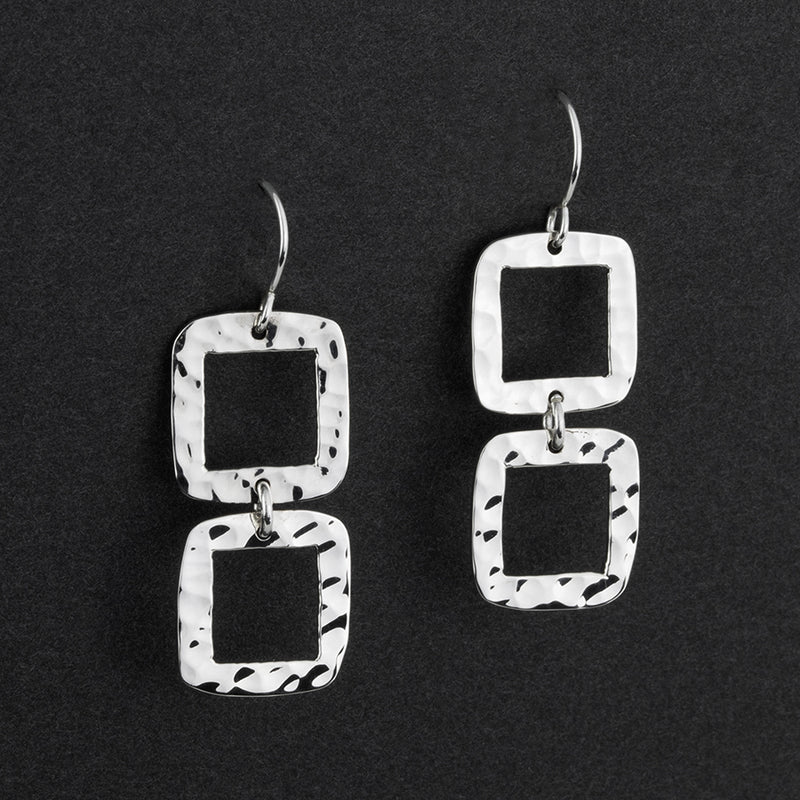 hammered silver square drop earrings