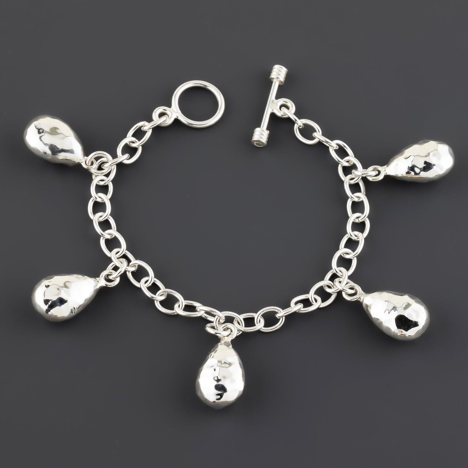 hammered silver teardrop charm bracelet