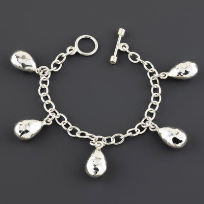 hammered silver teardrop charm bracelet