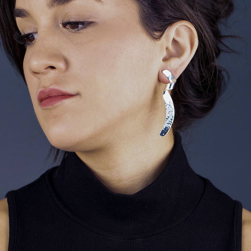 spiral cascade hammered silver earrings