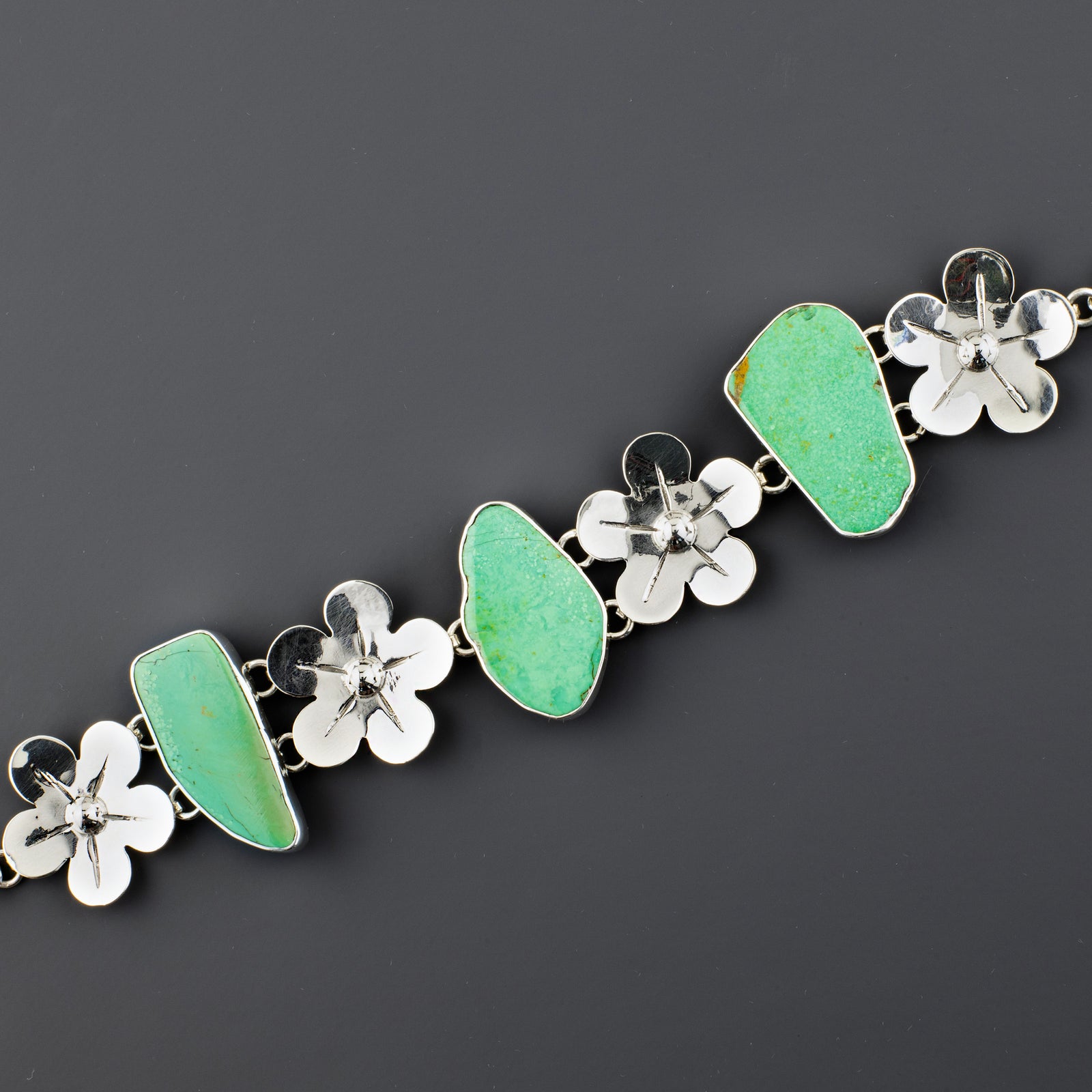 handcrafted turquoise sterling silver floral bracelet