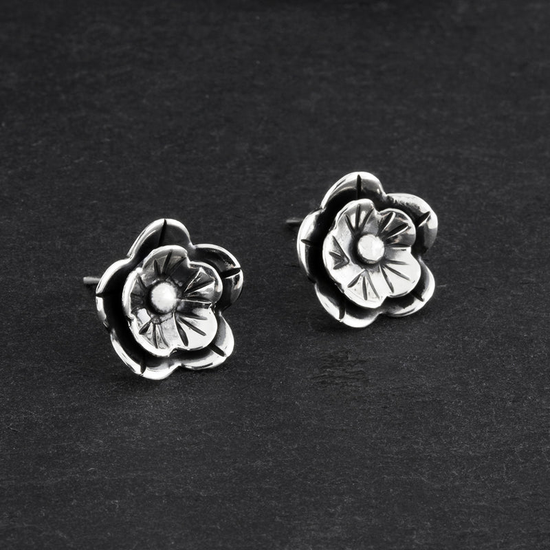 handmade sterling silver floral stud earrings