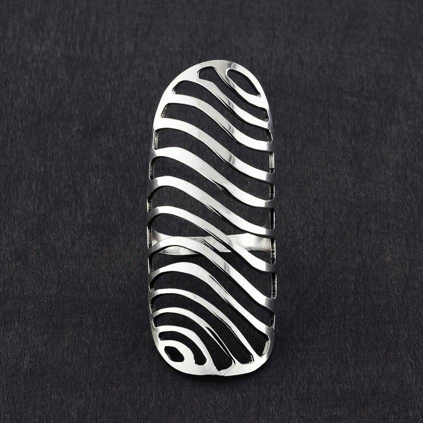 haute wave long sterling silver ring