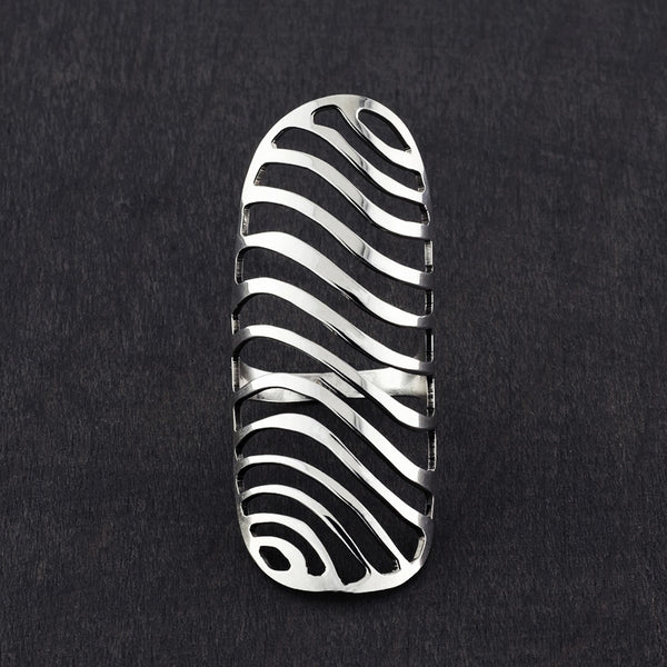 Haute Wave Long Sterling Silver Ring - Reveka Rose