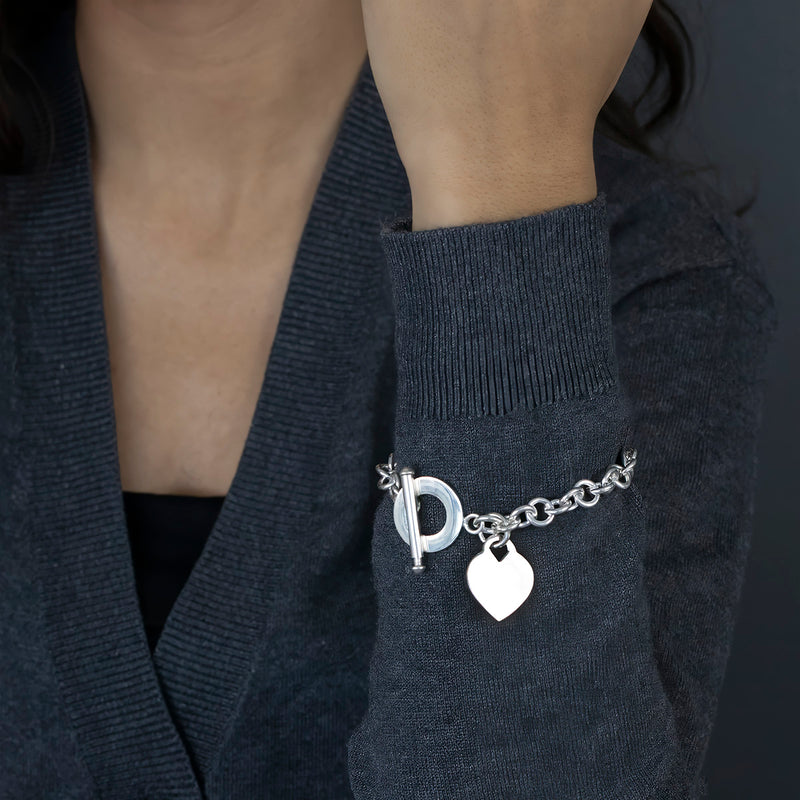 sterling silver heart toggle bracelet