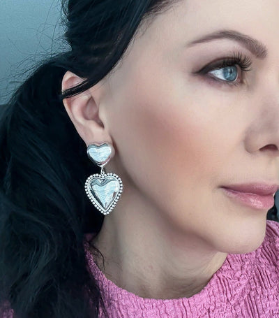 Large Mexican Silver Heart Earrings