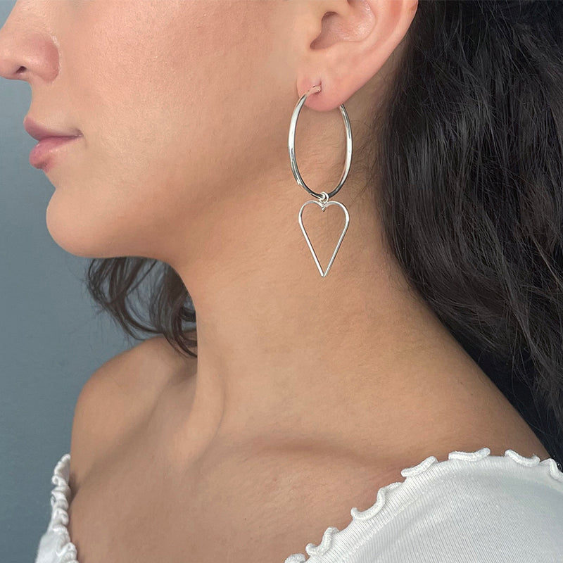large sterling silver heart hoop earrings