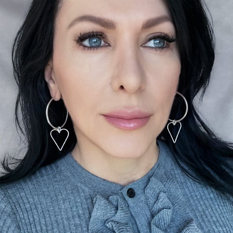 large sterling silver heart hoop earrings