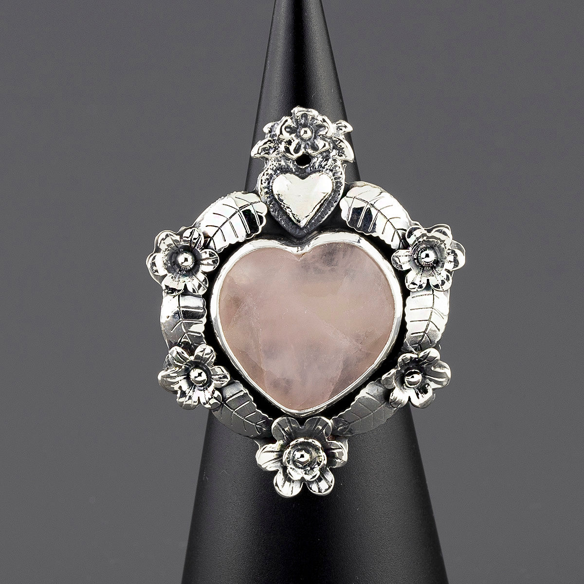 heart in bloom Mexican silver ring
