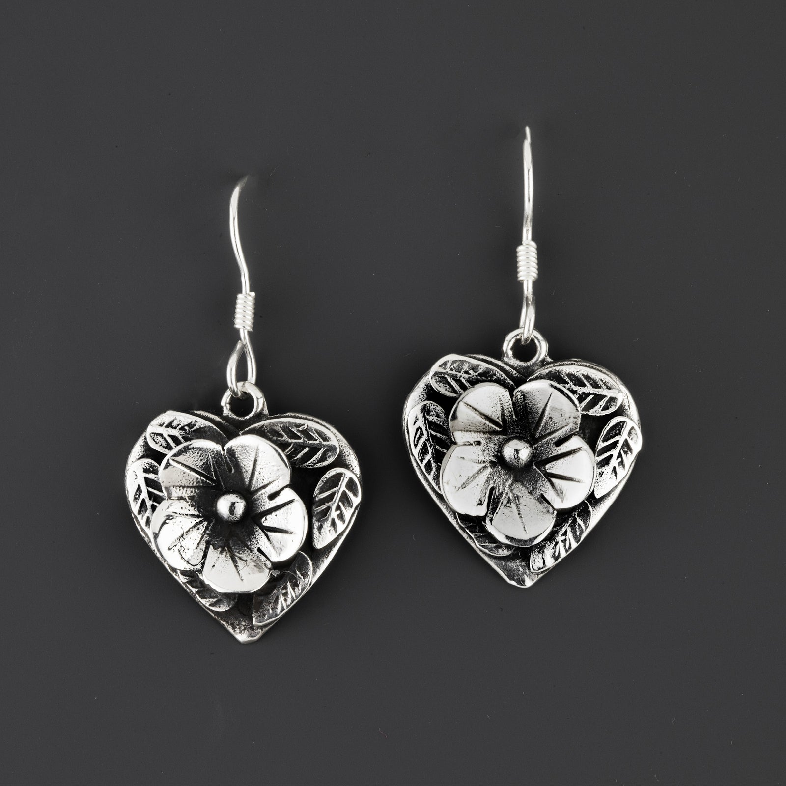 heart in bloom Taxco silver earrings