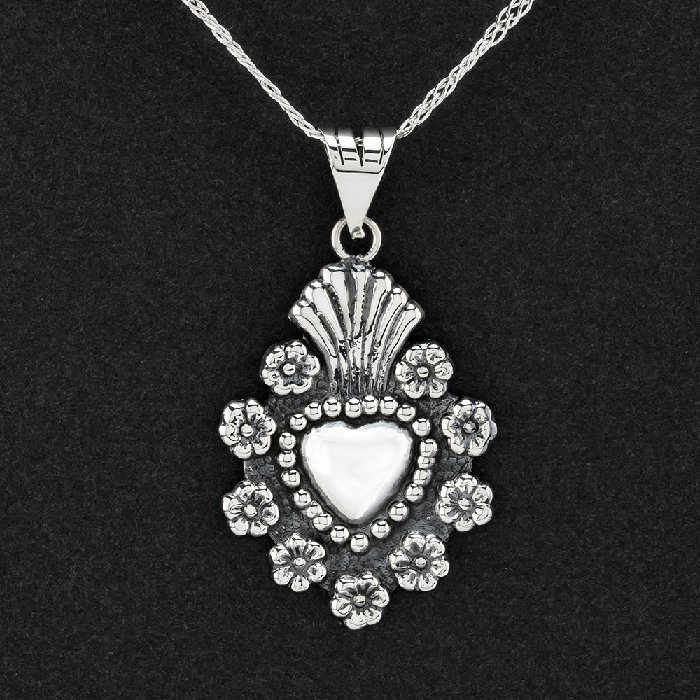 heart of devotion Mexican silver pendant