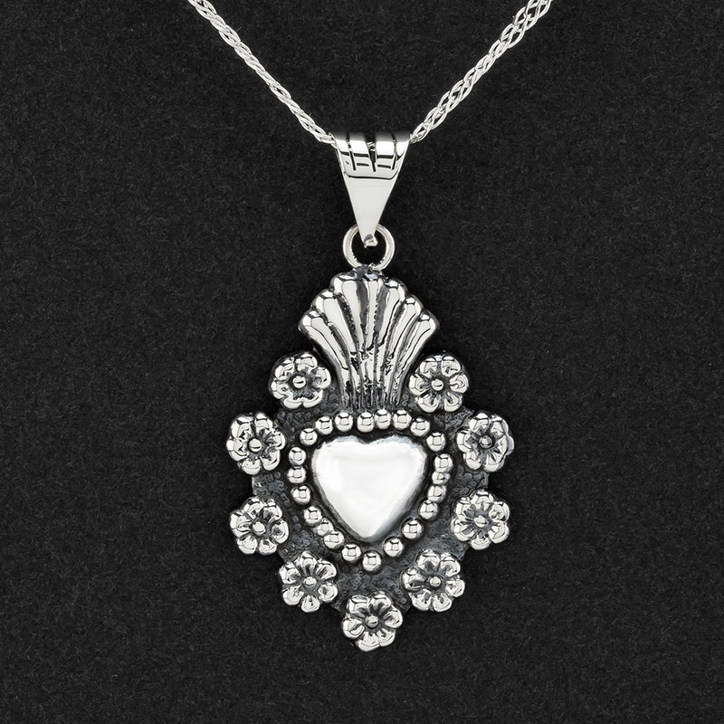 heart of devotion Mexican silver pendant