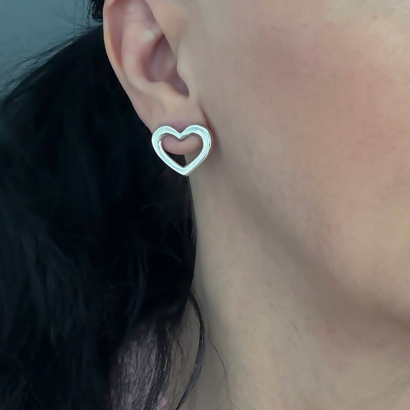 sterling silver open heart stud earrings