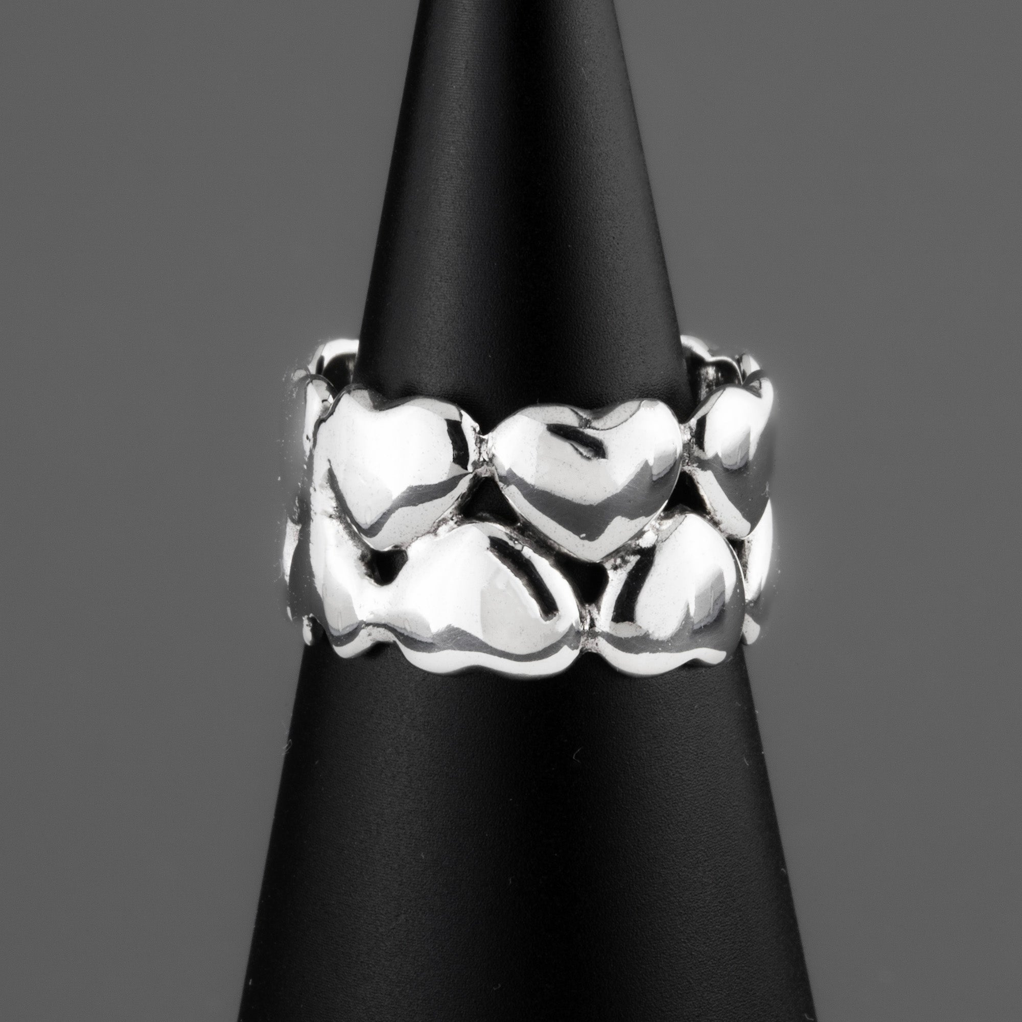 heart wide band sterling silver ring