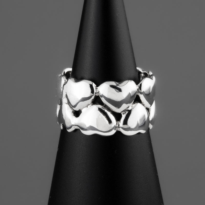 heart wide band sterling silver ring