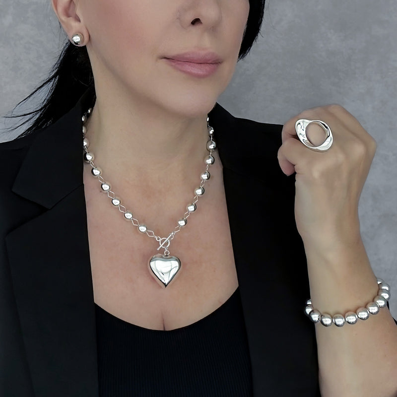 Bold Love Mexican Silver Heart Necklace