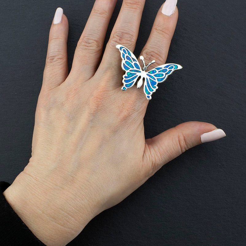 blue opal butterfly ring