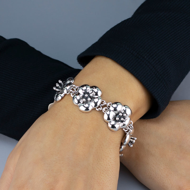 sterling silver hibiscus flower bracelet