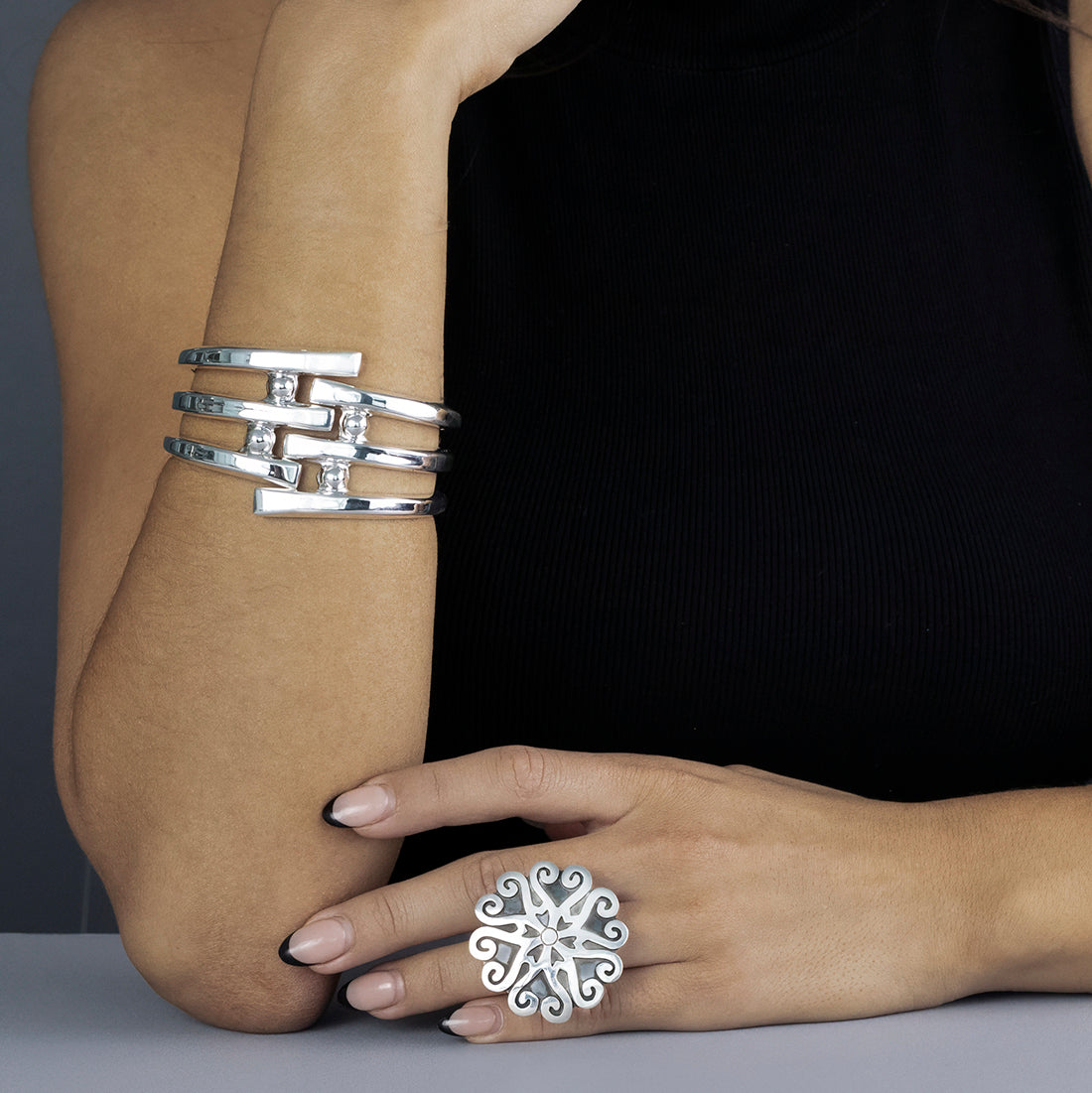 Taxco Orbit Sterling Silver Hinged Bracelet