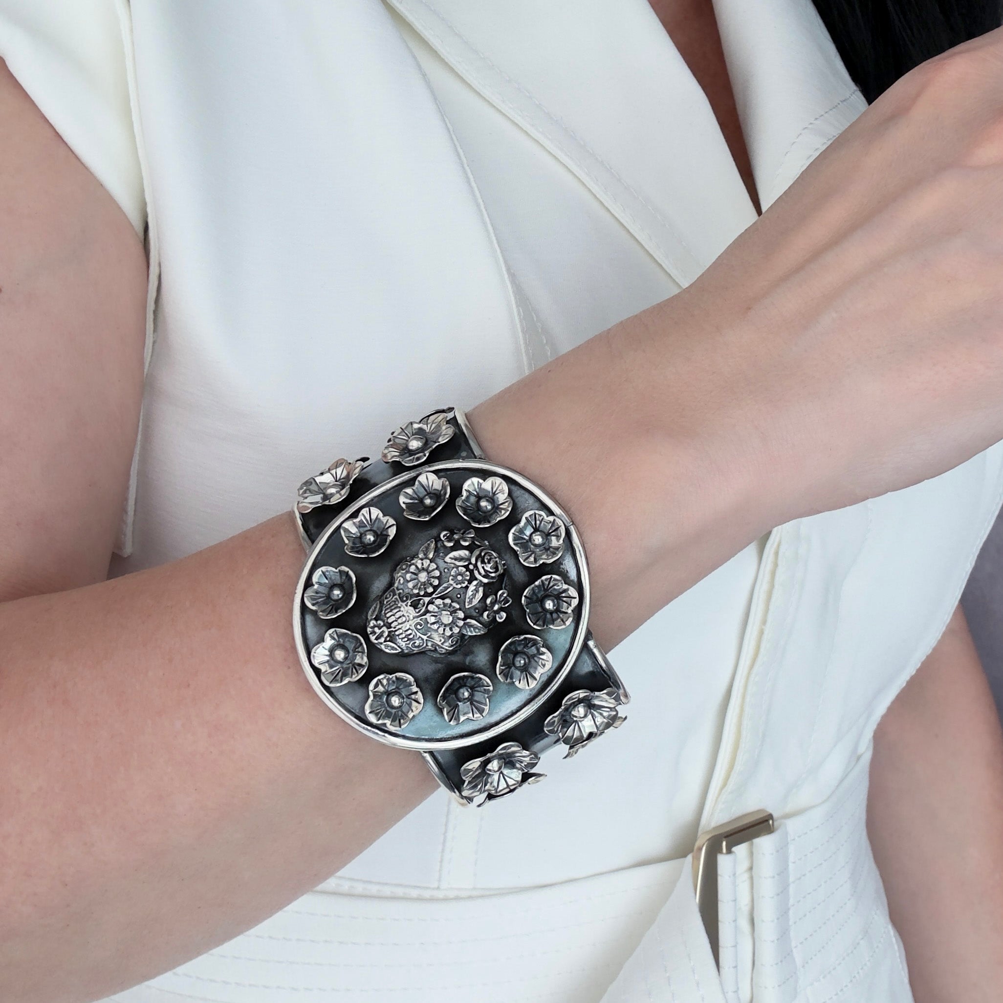 Sugar Skull Taxco Sterling Silver Cuff Bracelet - Reveka Rose