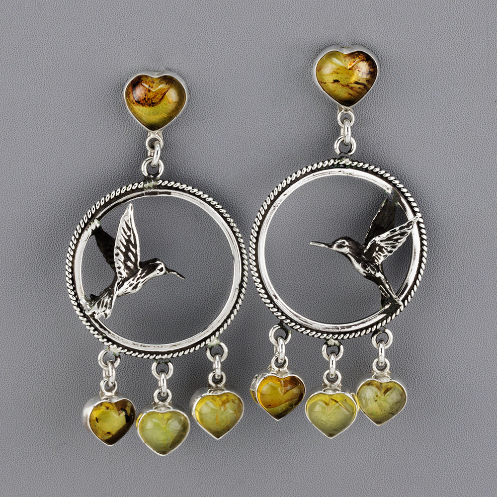 hummingbird dreams large amber earrings