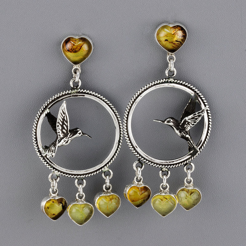 hummingbird dreams large amber earrings