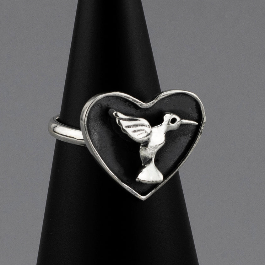 hummingbird heart sterling silver ring