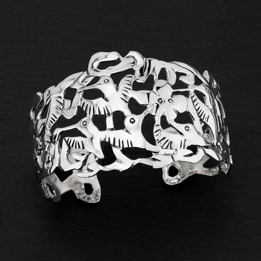 hummingbirds Mexican silver cuff bracelet