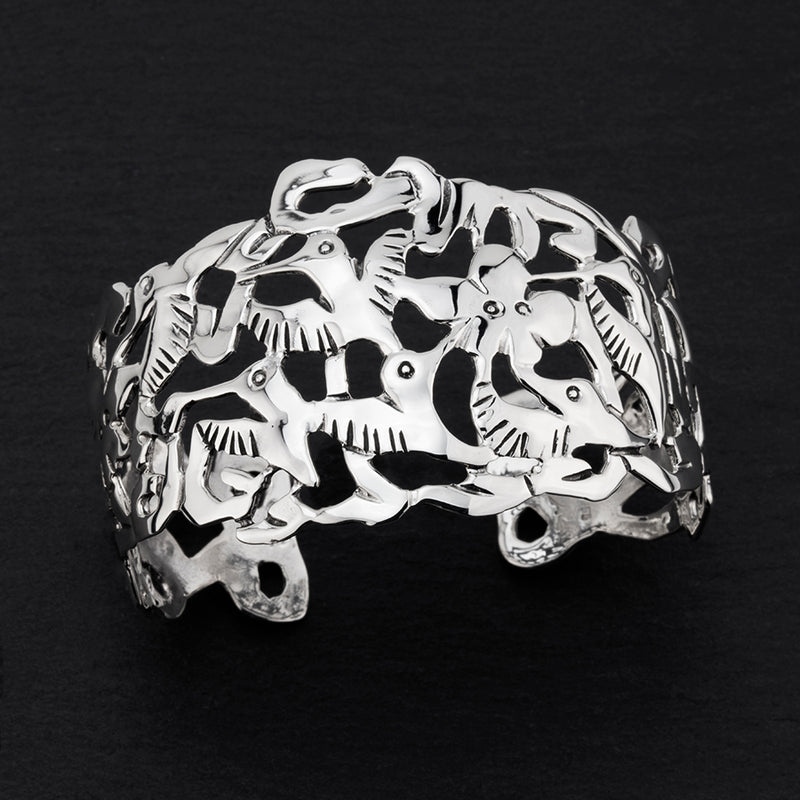 hummingbirds Mexican silver cuff bracelet