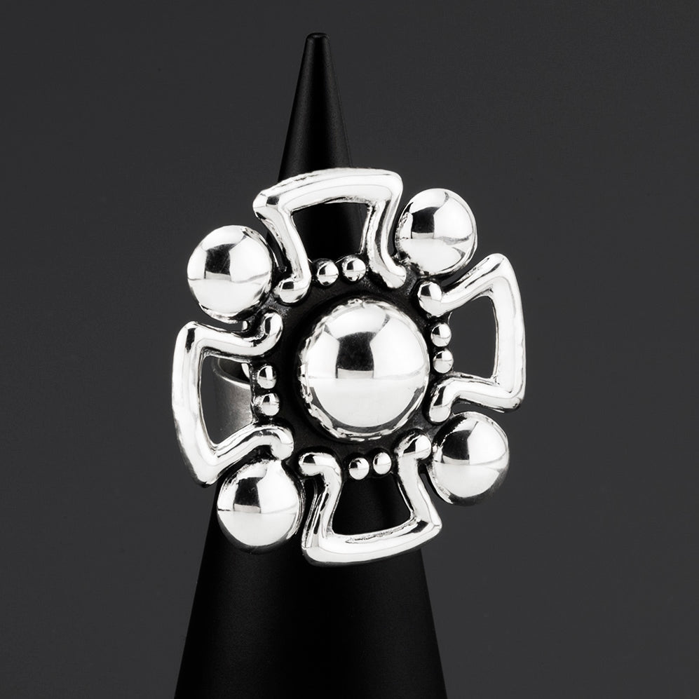 icon cross Mexican silver ring
