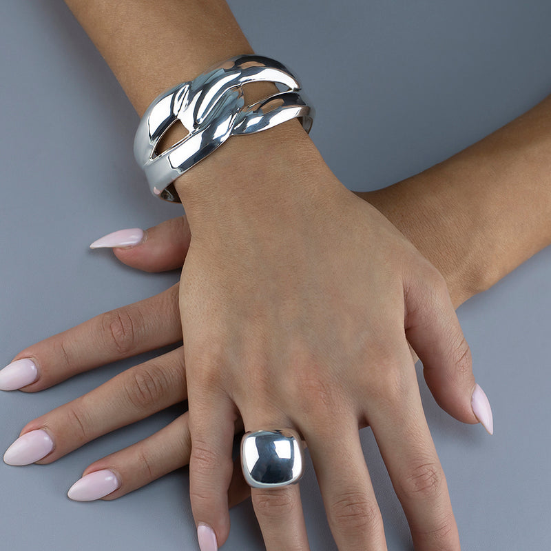 chunky silver infinity cuff bracelet