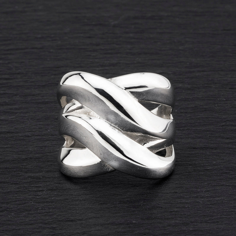 infinity weave wide band silver ring