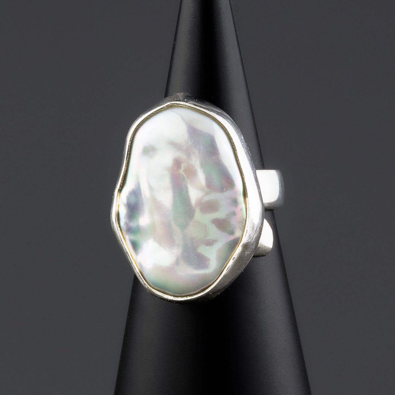 irregular pearl sterling silver ring