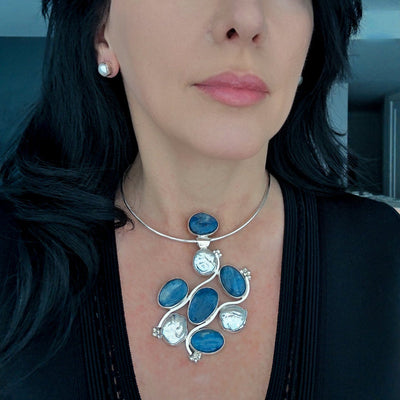 Large Kyanite and Pearl Pendant