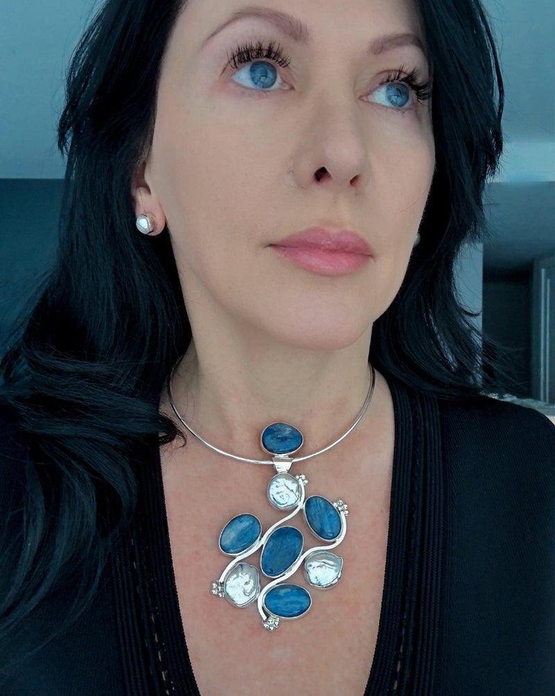 Large Kyanite and Pearl Pendant