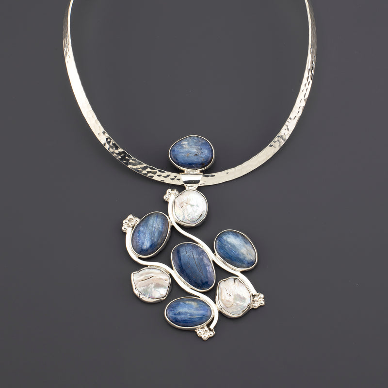 large kyanite and pearl pendant