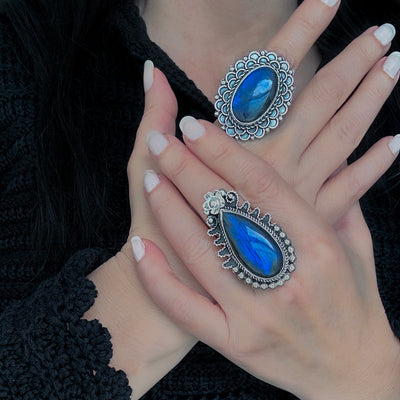 Midnight Bloom Labradorite Ring