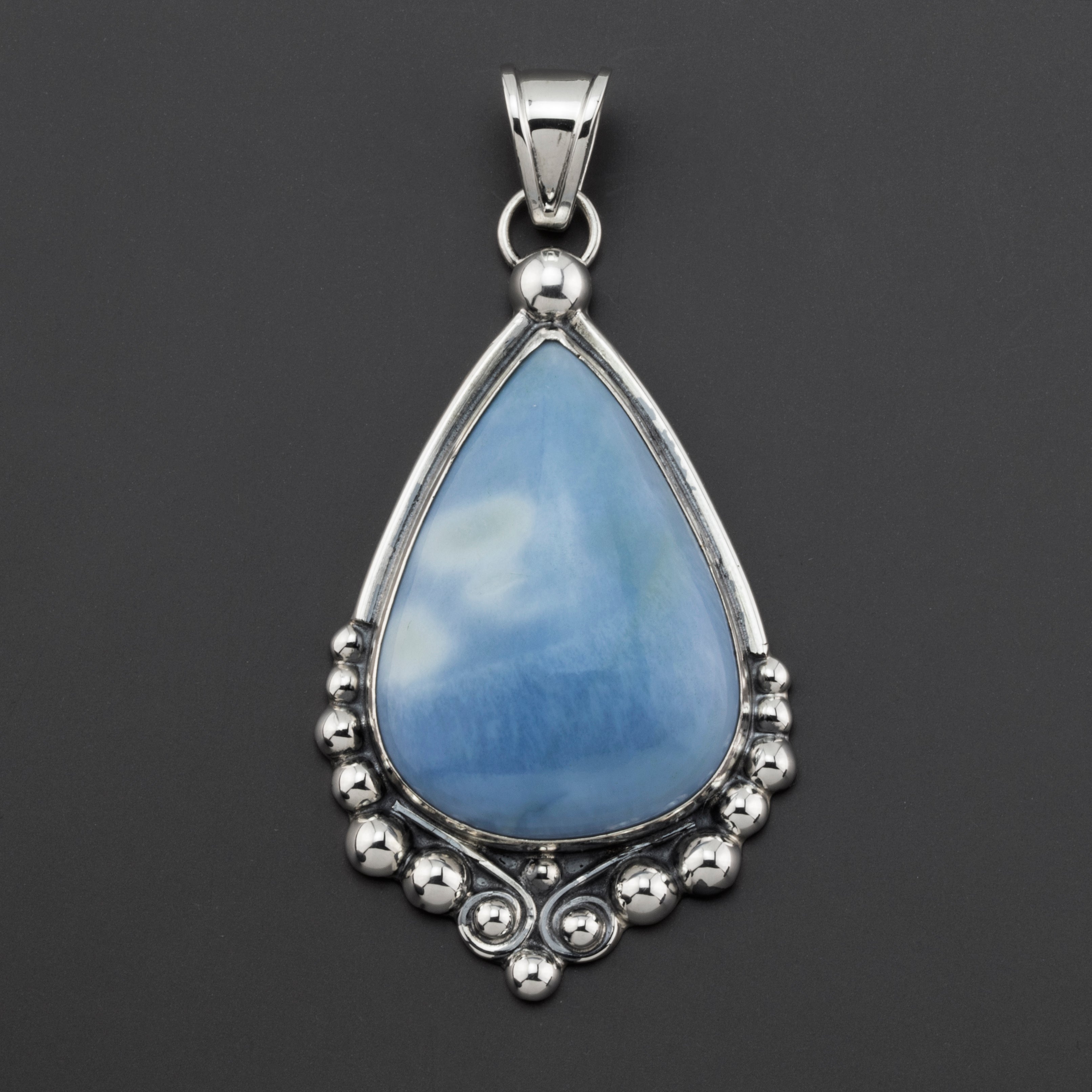 Large Blue Lace Agate Sterling Silver Pendant - Reveka Rose
